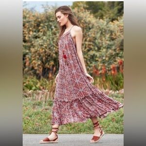Misa Los Angeles Red and Brown Floral Maxi Dress